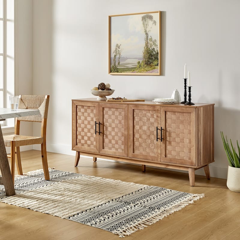 Jack Modern 63" Wide Sideboard with Handwoven Doors and Adjustable Shelf by HULALA HOME - Walnut