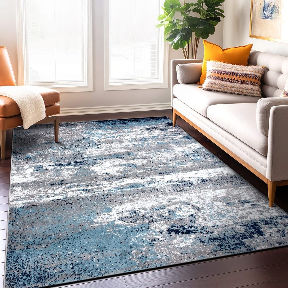 World Rug Gallery Distressed Abstract Watercolor Area Rug