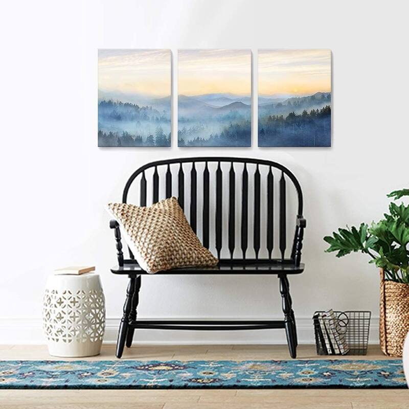 Sunrise Misty Forest Print Picture Paintings Wall Art
