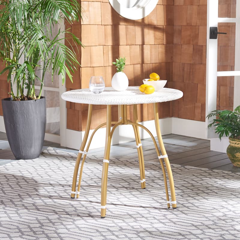 SAFAVIEH Outdoor Myah Rattan Bistro Table - 31.5" W x 31.5" L x 30" H - 32Wx32Dx30H - White