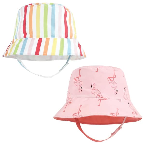 slide 1 of 1, Hudson Baby Infant Girl Sun Protection Hat, Flamingo Rainbow Stripe Flamingo Rainbow Stripe - 12-24 Months