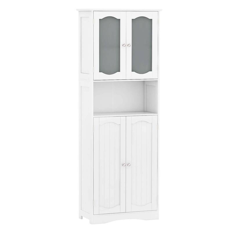 Costway 64.5" Tall Bathroom Cabinet with Tempered Glass Doors - See Details - White