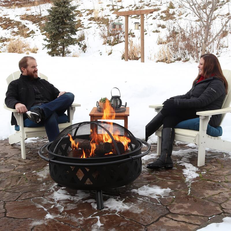 36" Fire Pit Steel with Black Finish Crossweave with Spark Screen