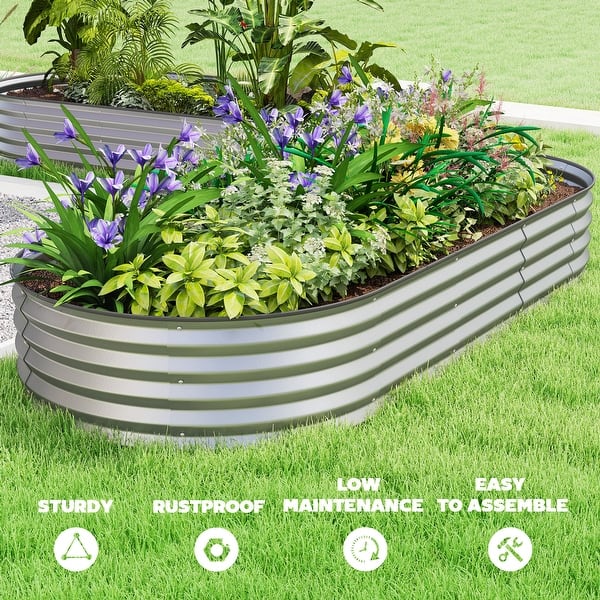 dimension image slide 0 of 8, Outsunny 2PCS Galvanized Raised Garden Bed, Raised Beds for Gardening with Plant Support Stakes and Rubber Strap Edging