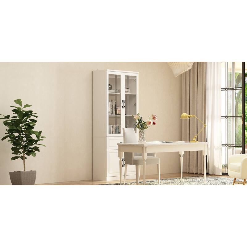 78.7" Large Combo Storage Cabinet Display Bookcase Glass Doors Pantry