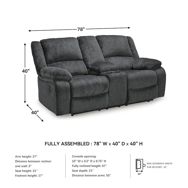 Draycoll Contemporary Double Reclining Loveseat w/Console, Slate - Medium