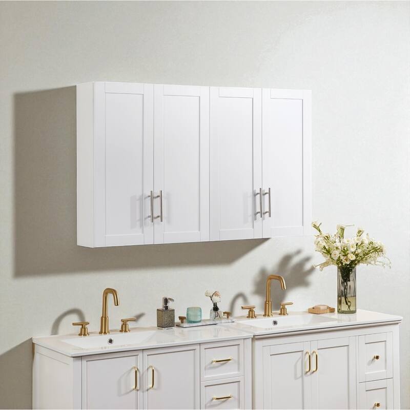 Wall-Mounted Wood Cabinet with 2 Doors and Adjustable Shelves for Bathroom or Kitchen Storage