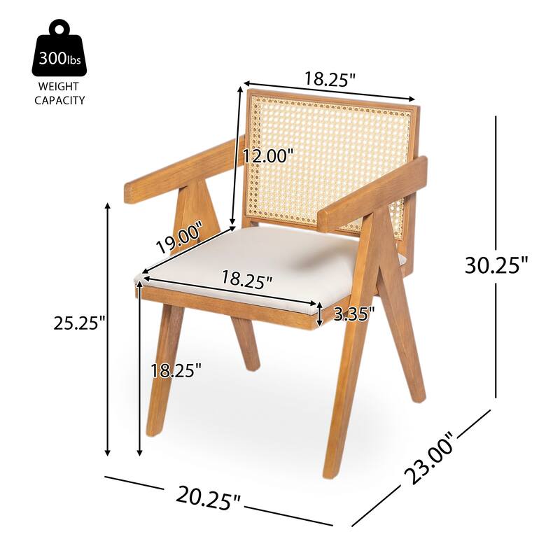 Farmhouse Kitchen Chairs Set of 2, Rattan Back Upholstered Arm Chairs