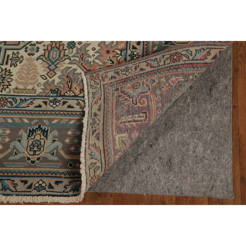 Orange Tabriz Persian Vintage Rug Hand-Knotted Wool Carpet - 6'8" x 9'6"