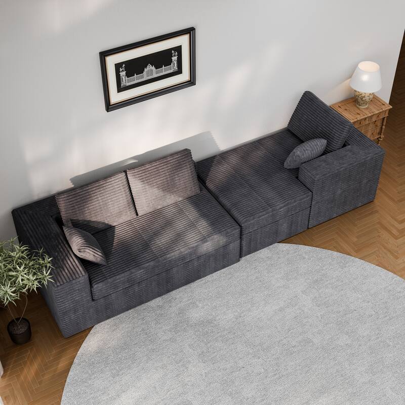 Modland 108”L-Shaped Modular Corduroy Couch with Deep Seats Comfy Sectional Sofa for Living Room