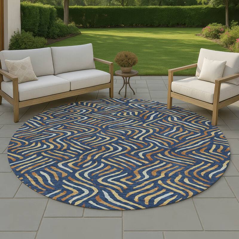Machine Washable Indoor/ Outdoor Modern Jamie Chantille Rug - Navy - 8' x 8'