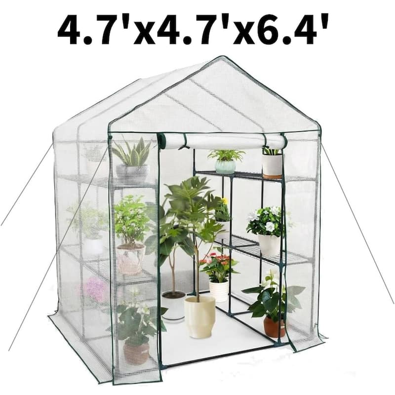 4.7'x4.7'x6.4' Walk-in Greenhouse with 8 Shelves, Outdoor All-Season Plant Tent - Metal