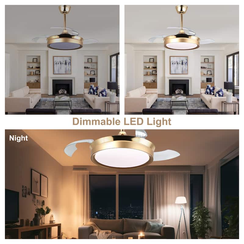 Bella Depot 36" Modern Retractable Ceiling Fan with Dimmable Led Light and Remote, 6-Speed Reversible DC Motor