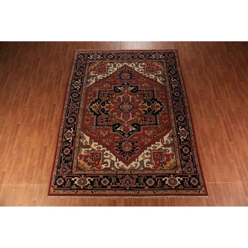 Orange Heriz Serapi Indian Area Rug Handmade Wool Carpet - 8'11"x 11'10"