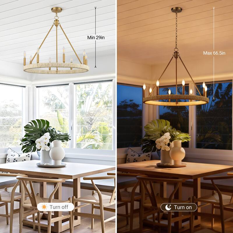 LamQee Rattan Kitchen Island Chandelier Corn Rope Woven Pendant