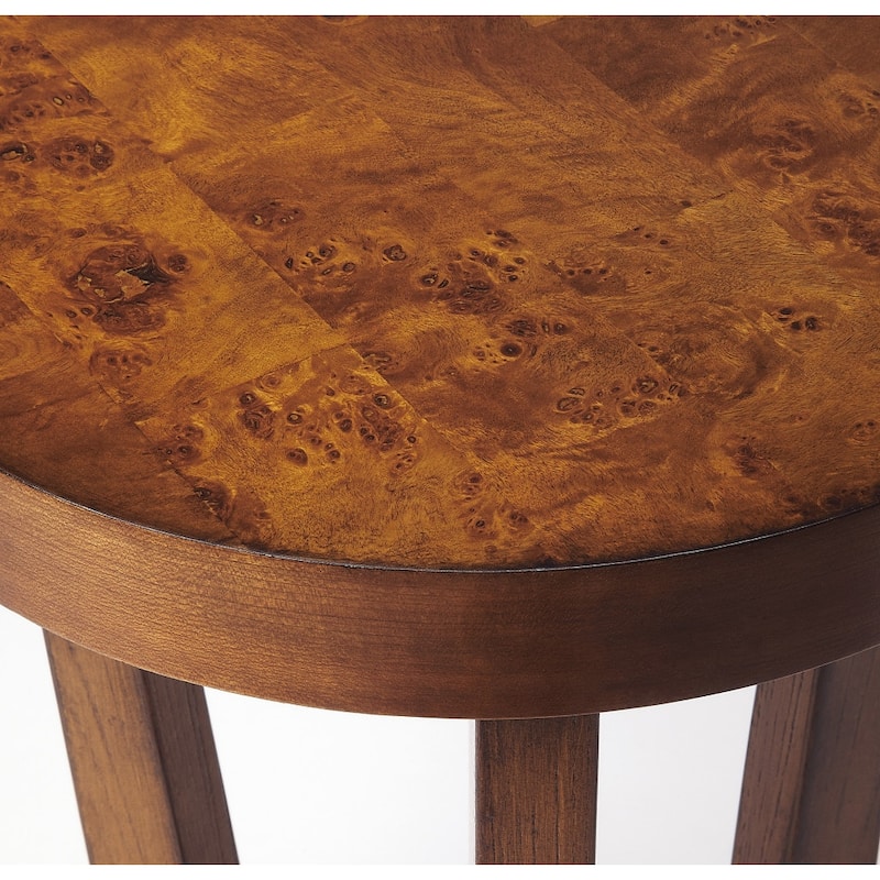 HomeRoots 24" Medium Brown Burl Veneer Round End Table - 16
