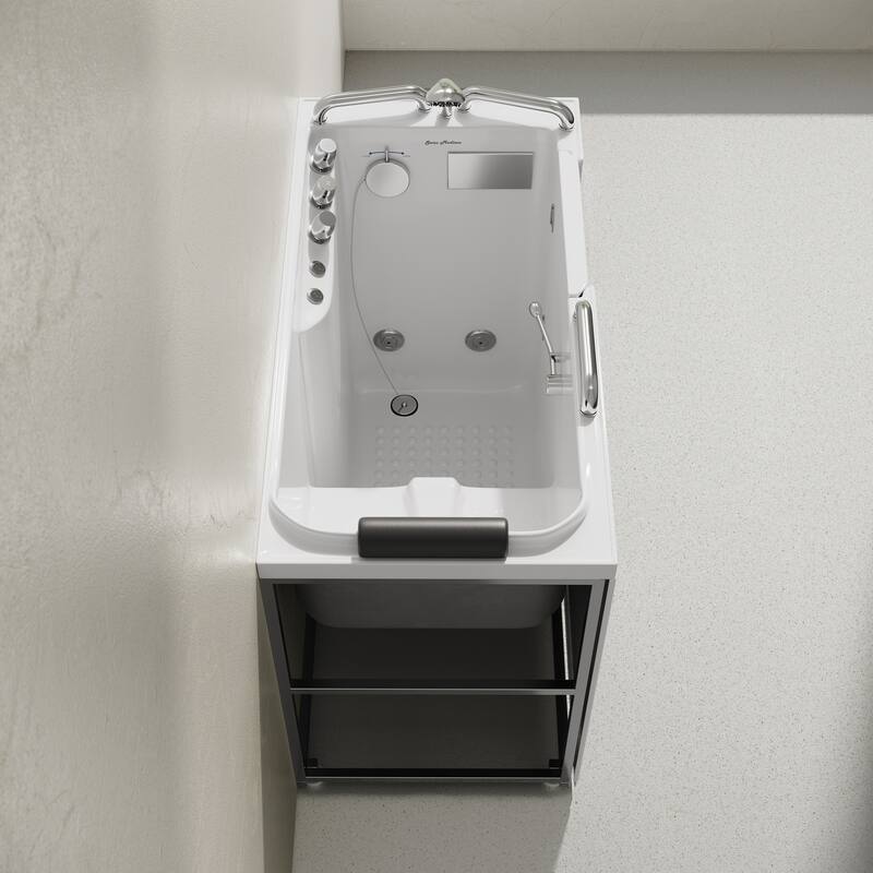 Auvergne 53" X 27" Ada Left Drain Walk-In Soaking Bathtub In White with Faucet Set, Drain, Grab Bars, Pillow - 53
