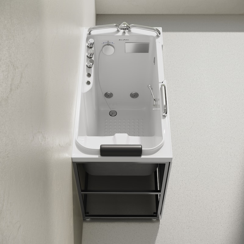 Auvergne 53" X 27" Ada Right Drain Walk-In Soaking Bathtub In White with Faucet Set, Drain, Grab Bars, Pillow - 53