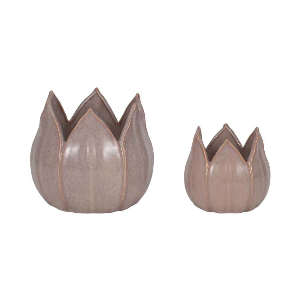 Stoneware Ceramic Planters Petal Design and Drainage Hole (Set of 2)