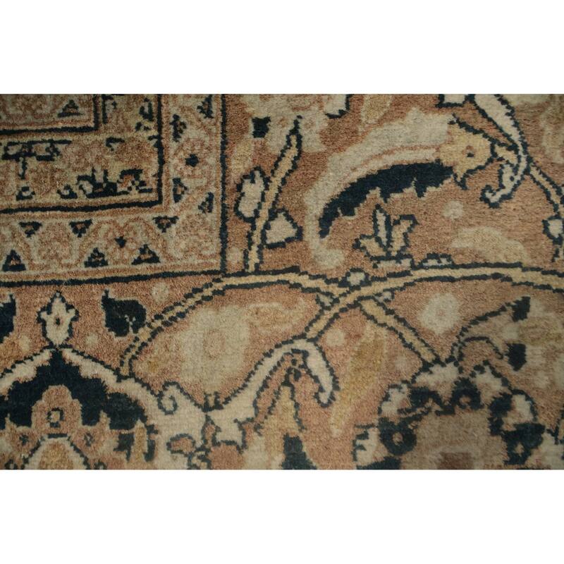 Hand Knotted Oriental 100% Wool Carpet Traditional Floral Navy Blue & Blues Tabriz (Haj Jalili) Area Rug - 12' 11'' X 9' 4''