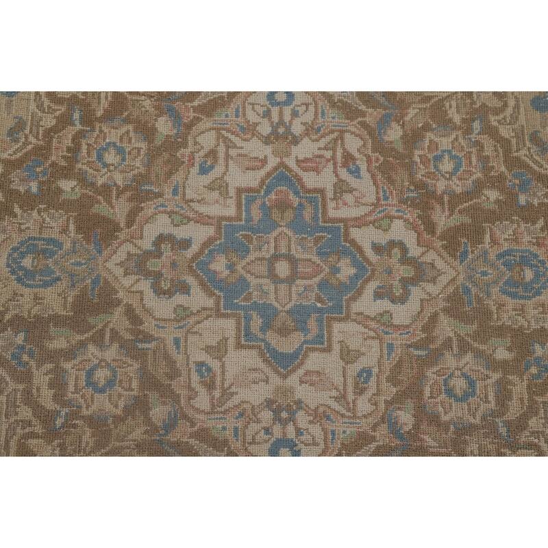 Muted Distressed Kashan Persian Antique Rug Hand-knotted Wool Carpet - 9'3" x 13'4"