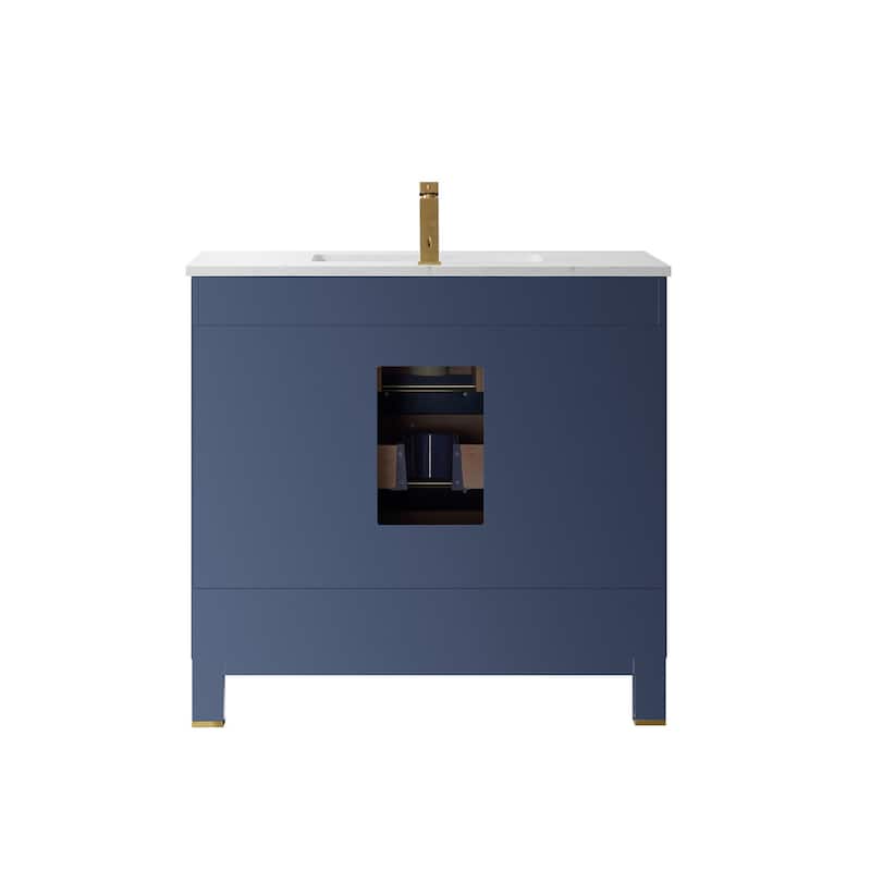 Altair Jackson Single Bathroom Vanity Set in Royal Blue and Aosta White Stone Countertop - 36