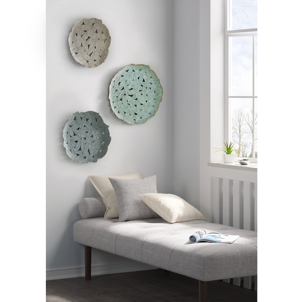 Madison Park Rosalie Textured Feather 3-piece Metal Disc Wall Decor Set