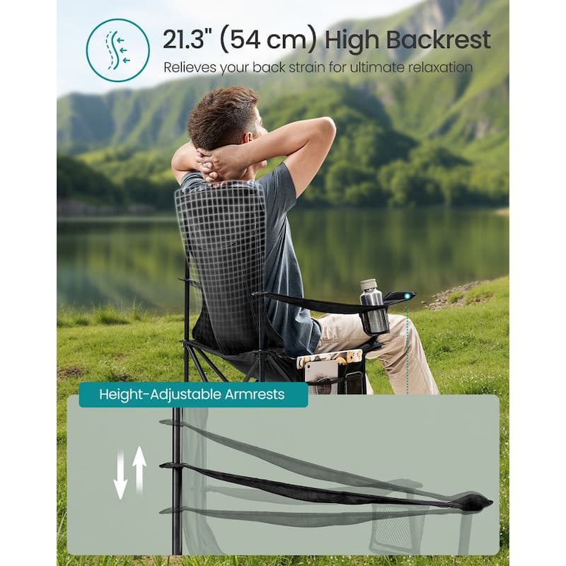 Set of 2 Foldable Camping Chairs with Mesh Back and Cup Holder Include Carry Bag for Outdoor Use - 20.3"D x 34"W x 38.2"H