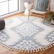 SAFAVIEH Moroccan Tassel Shag Iulieana Boho Tribal 2-inch Thick Rug - 6' Round - Teal/Ivory