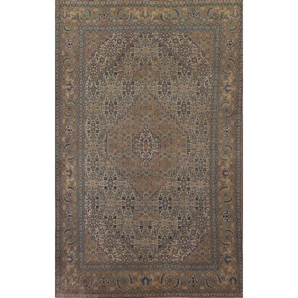 Geometric Tabriz Persian Vintage Area Rug Handmade Wool Carpet - 6'3" x 9'7"