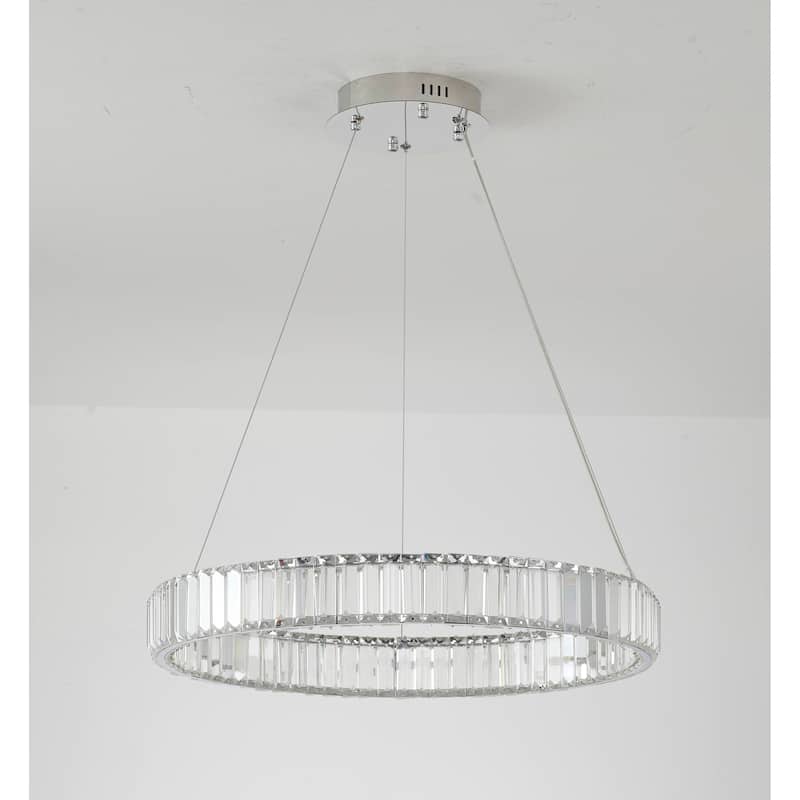 1-Light Chrome LED Chandelier With Clear Crystals