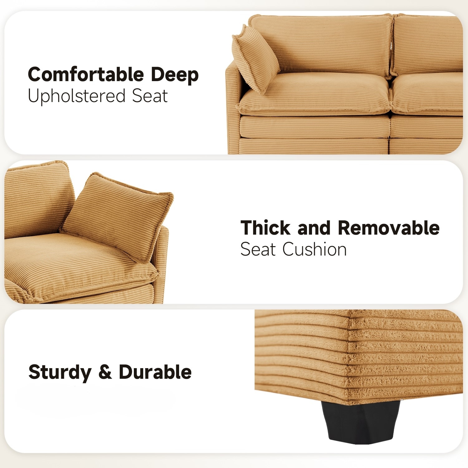 Corduroy Sectional Sofa with Ottomans - Ultra-Soft Comfort
