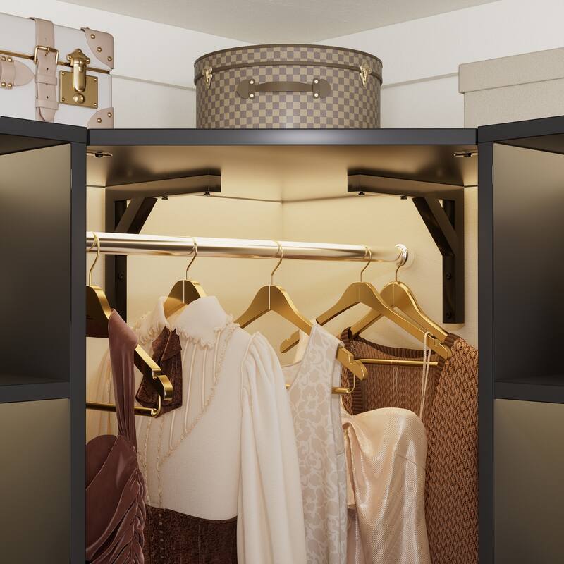 Kyrvo Corner Closet System with 12 Shelves and 2 Hanging Rods, 40"W x 80"H Freestanding Walk-in Closet Organizer System