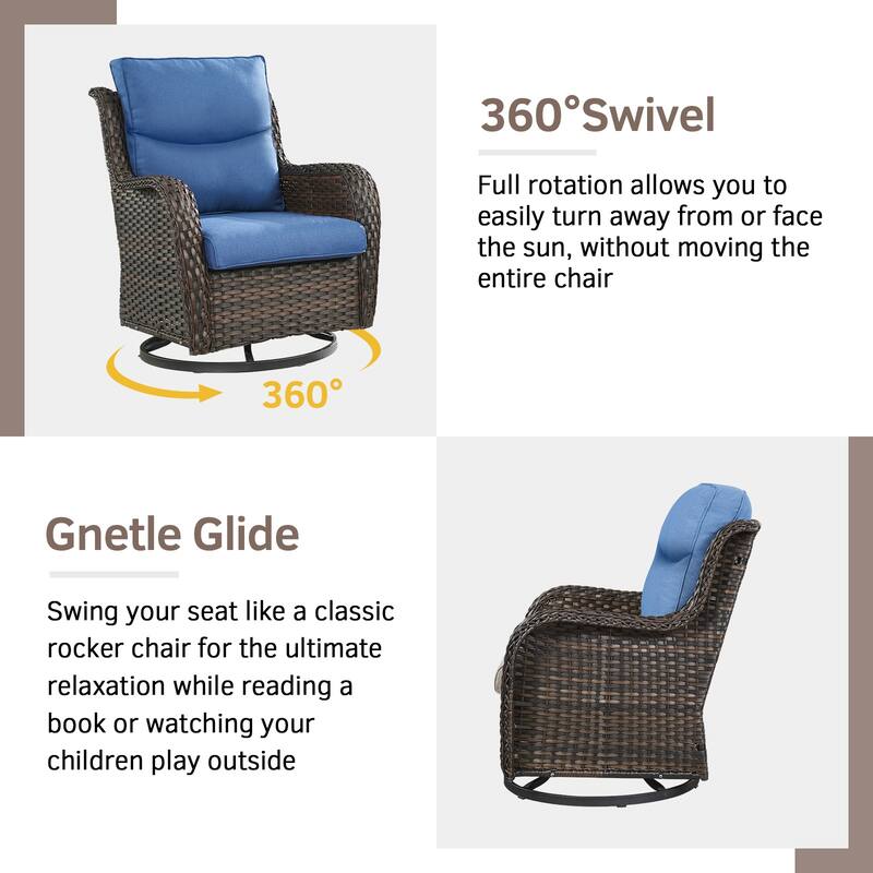 2PCS Rattan Rocking Chair with Tempered Glass Side Table - Brown
