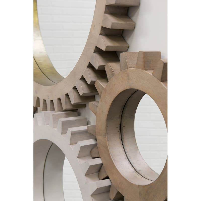 Sterling Off-White Solid Wood Frame Round Cog Mirror
