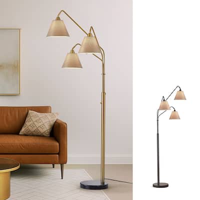 Midtown 84"H 3-Light Arch Floor Lamp, Dark Bronze Finish with Brown Shades