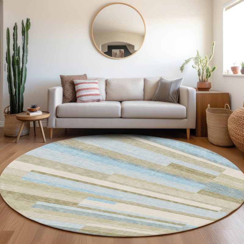 Machine Washable Indoor/ Outdoor Chantille Contempory Stripes Rug