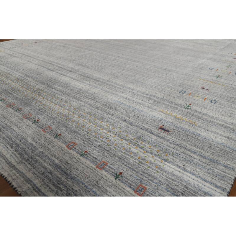 Hand Knotted Oriental 100% Wool Carpet Tribal Tribal Greys & Charcoal Gabbeh Area Rug - 9' 9'' X 8' 1''