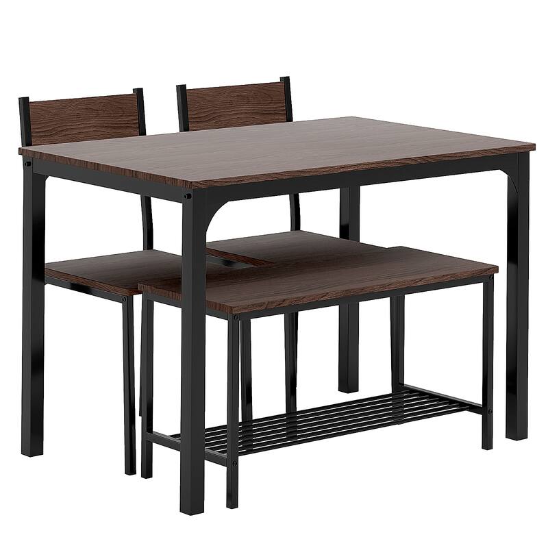 Dining Table Set for 4, Kitchen Room Table Set with Bench, 2-Piece Dining Chairs Set for Breakfast Nook - 42.9"×27.3"