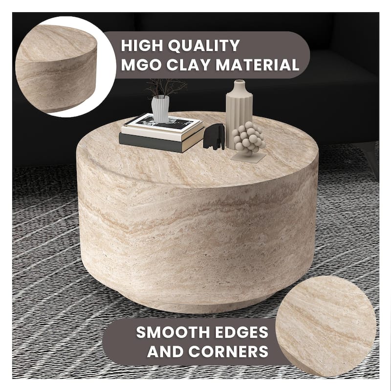 Terra 36-Inch Modern Wide Coffee Side Table in Fiberstone Round Accent Center Table for Indoor and Outdoor Patio Use