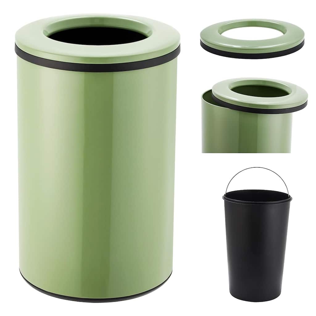 Commercial-Grade 40L Stainless Steel Open-Top Trash Can - 10.6 Gallon with Removable Inner Bucket Green