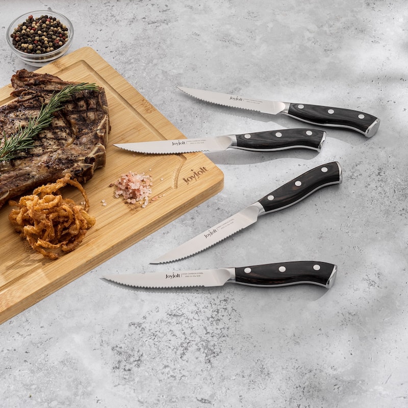 JoyJolt 4-Piece Steak Knife High Carbon Steel Kitchen Knife - Stainless Steel - Stainless Steel - 4 Piece