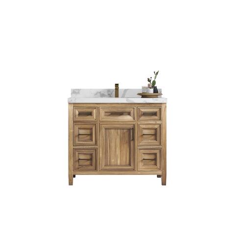 Willow Collections 42 x 22 Santa Monica Teak Single Bowl Sink Bathroom Vanity in Whitewashed with Countertop