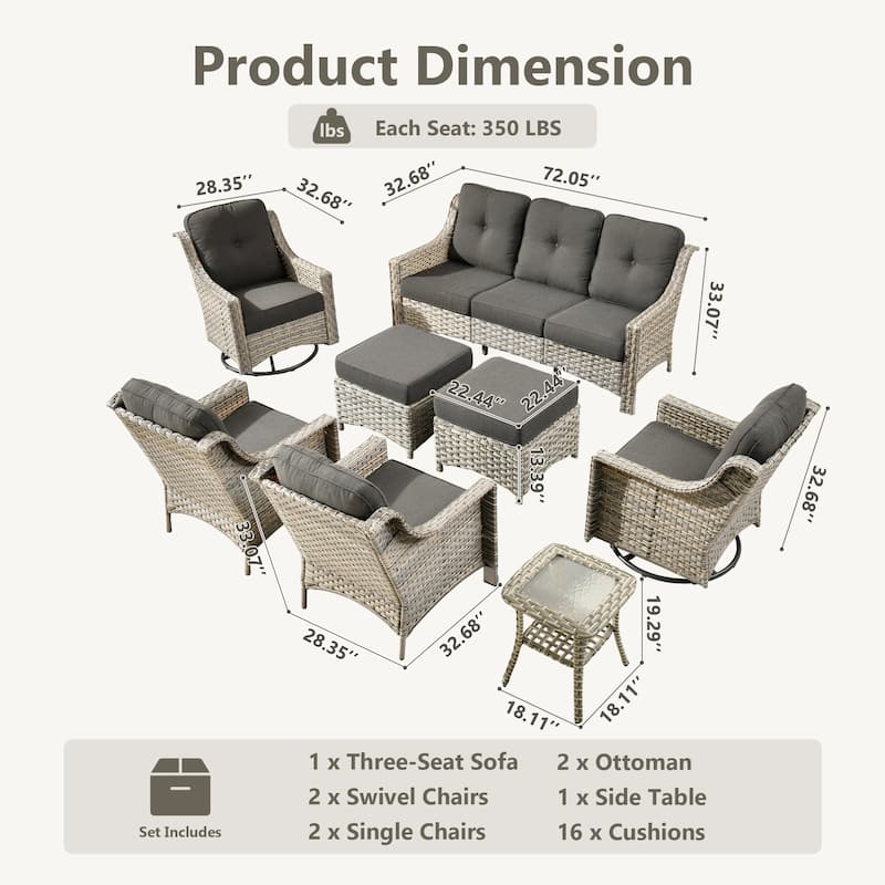 XIZZI 8-piece Patio Furniture Set Wicker Outdoor Seating Swivel Chairs
