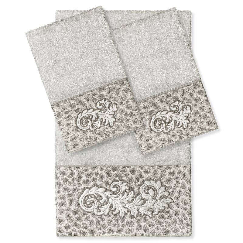 Authentic Hotel and Spa 100% Turkish Cotton April 3PC Embellished Towel Set - Light Gray