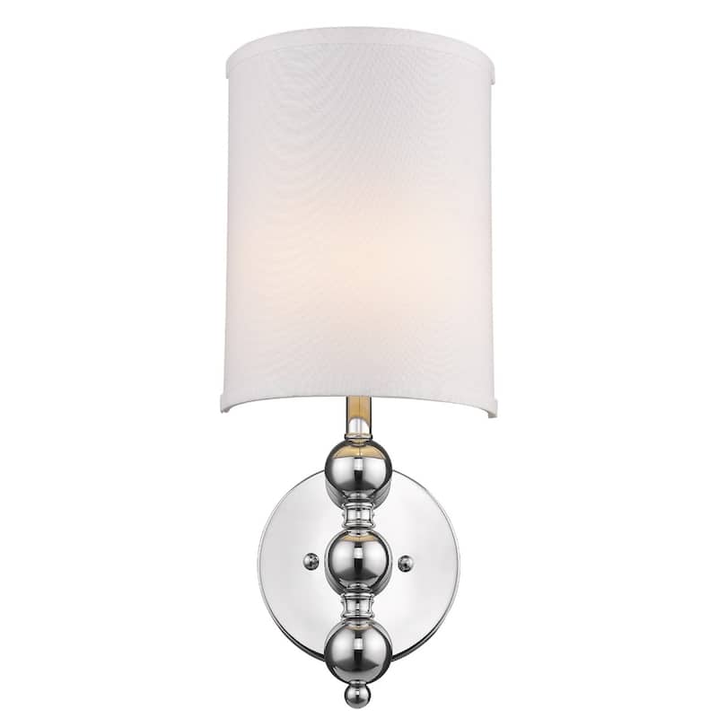 Chrome Wall Sconce Flush Mount Light with Fabric Shade and E12 Candelabra Base Dry Location Use - 19" H x 8" W x 4" D