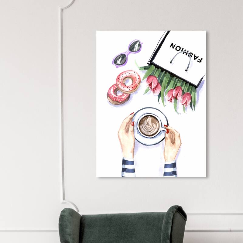 Wynwood Studio Fashion and Glam Coffee and donut time Pink and Modern & Contemporary Wall Art Canvas Print - 45 x 30