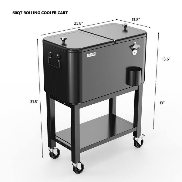 dimension image slide 0 of 2, 60 QT Detachable Outdoor Cooler Cart - 60qt
