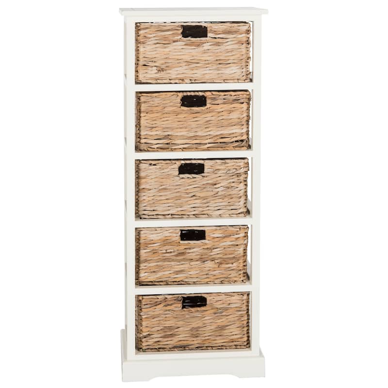 SAFAVIEH Faith Distressed Black 5-Drawer Wicker Basket Storage Tower - 17.3" x 13.4" x 46.1" - 17Wx13Dx46H - Vintage White