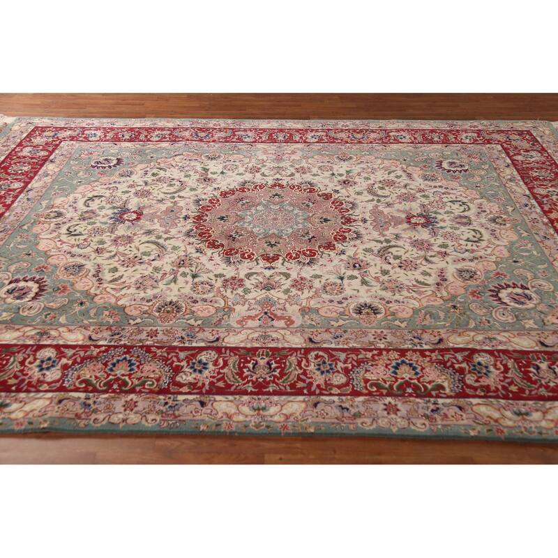 Vegetable Dye Ivory Tabriz Chinese Area Rug Handmade Wool Carpet - 8'2"x 10'7"